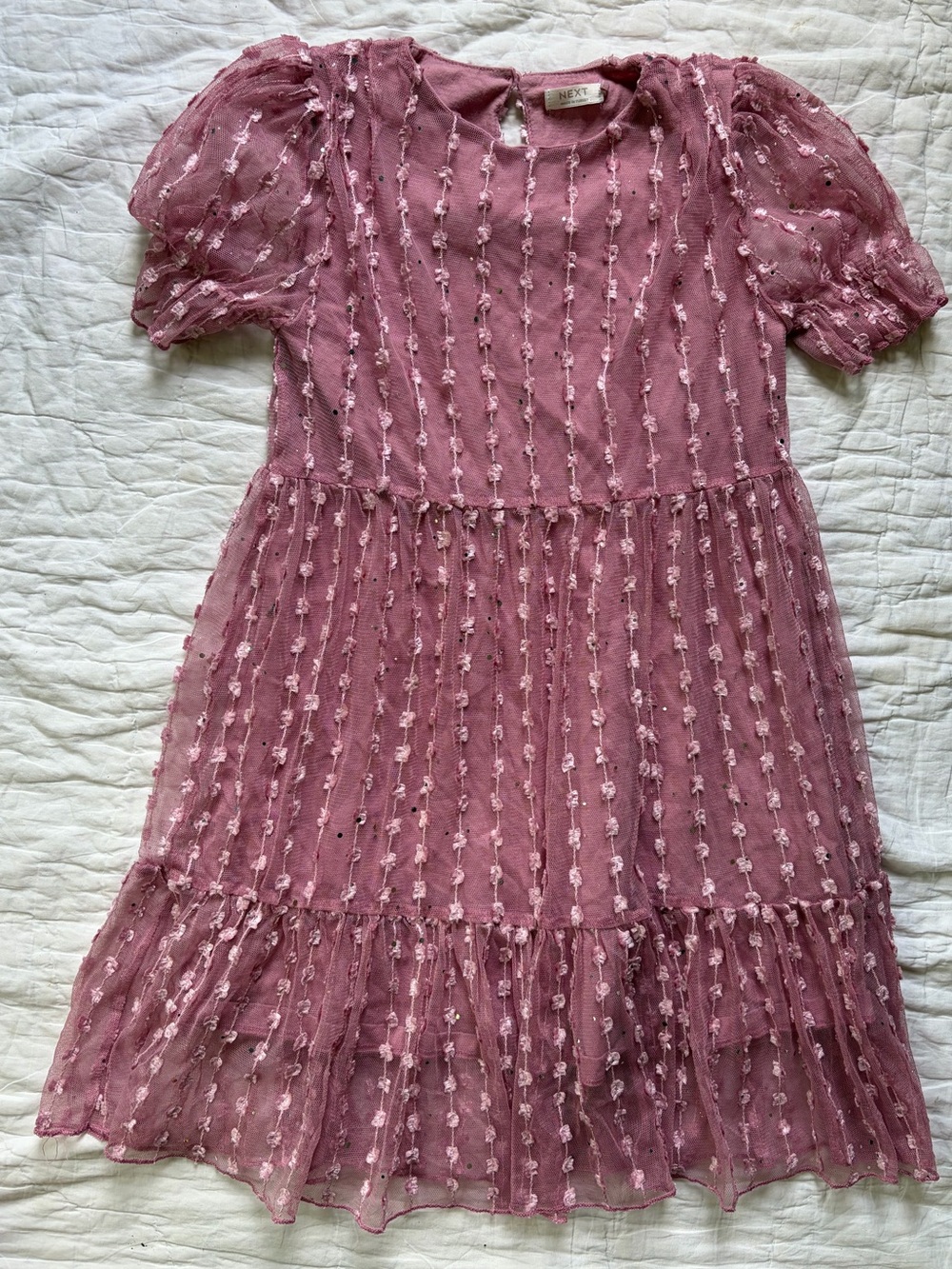 next Pink Mauve Tiered Dot Mesh Dress